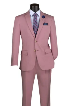 Slim Fit 2 Piece Suit Stretch Fabric Suit with Adjustable Waistband in Pink