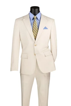 Slim Fit 2 Piece Suit Stretch Fabric Suit with Adjustable Waistband in Bone White