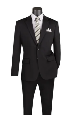Slim Fit 2 Piece Suit Stretch Fabric Suit with Adjustable Waistband in Black