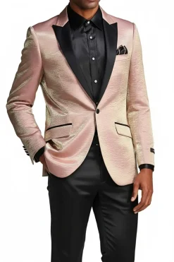 Slim Fit Shine Blazer 1 Button with Satin Peak Lapel in Rose