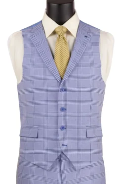 Slim Fit Suit Windowpane 3 Piece with Vest in Sky Blue