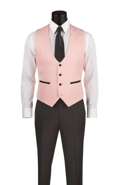 Slim Fit Tuxedo 3 Piece with Jacquard Pattern in Pink