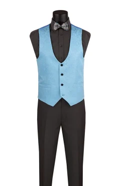 Slim Fit Tuxedo 3 Piece with Jacquard Pattern in Light Blue