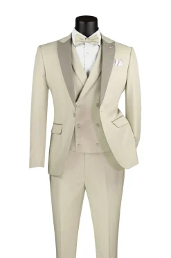 Slim Fit Tuxedo 3 Piece with Matching Bow Tie in Ecru