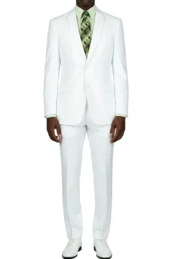 (36S, 46L, 48L) White Slim Fit Men's 2 Piece Business Suit 2 Button