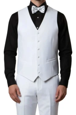Solid White Modern Fit Tuxedo 3 Piece with 6 Button Vest