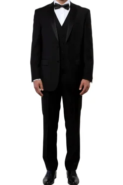 Solid Black Modern Fit Tuxedo 3 Piece with 6 Button Vest
