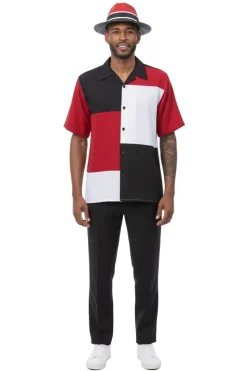 Solid Color Block Short Sleeve Walking Suit - Black