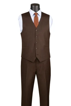 Sovana Collection - Regular Fit 3 Piece Suit 2 Button Tone on Tone Stripe in Brown