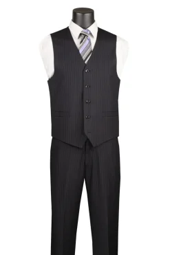 Sovana Collection - Regular Fit 3 Piece Suit 2 Button Tone on Tone Stripe in Black