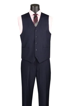 Sovana Collection - Regular Fit 3 Piece Suit 2 Button Tone on Tone Stripe in Navy