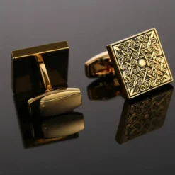 Square Black Gold Floral Enamel Cufflinks