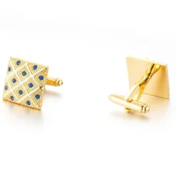 Square Diagonal Cross Blue Rhinestone Cufflinks