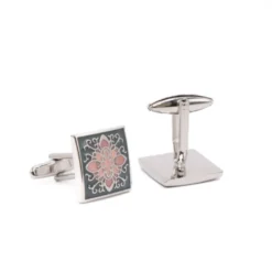 Square Pink Floral Enamel Cufflinks