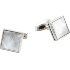 Square Silver White Pearl Cufflinks