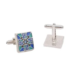 Square Blue Turquoise Enamel Cufflinks