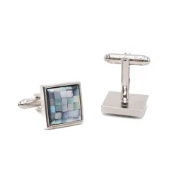 Square Chrome Checkboard Design Enamel Cufflinks