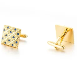 Square Diagonal Cross Blue Rhinestone Cufflinks