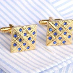 Square Diagonal Cross Blue Rhinestone Cufflinks