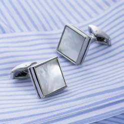 Square Silver White Pearl Cufflinks