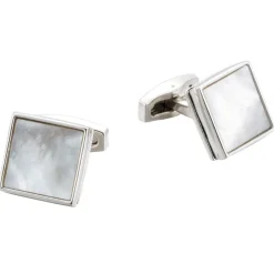 Square Silver White Pearl Cufflinks