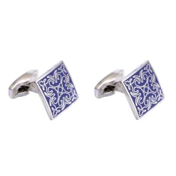 Square Vintage Blue Pattern Enamel Cufflinks