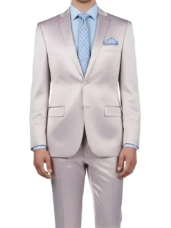 (40S, 40R, 42R) Ultra Slim Fit Shiny Sharkskin 2 Button 2 Piece Suit in Blush