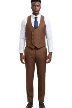 Stacy Adams - 3 Piece Hybrid Fit Cognac Sharkskin Suit
