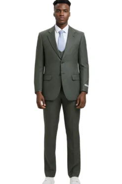 Stacy Adams - 3 Piece Hybrid Fit Olive Textured Suit