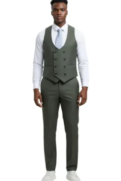 Stacy Adams - 3 Piece Hybrid Fit Olive Textured Suit