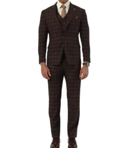 Stacy Adams - 3 Piece Hybrid Fit Glen Plaid Suit in Coffee