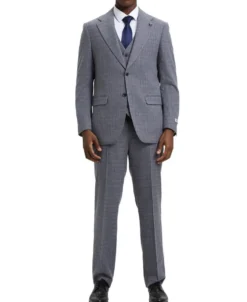 Stacy Adams - 3 Piece Suit Glen Plaid Hybrid Fit Notch Lapel in Grey with Adjustable Waistband