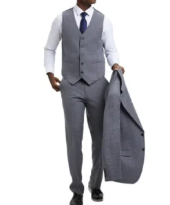 Stacy Adams - 3 Piece Suit Glen Plaid Hybrid Fit Notch Lapel in Grey with Adjustable Waistband
