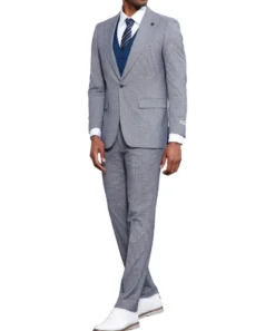 Stacy Adams - 3 Piece Suit Glen Plaid Hybrid Fit Peak Lapel in Grey