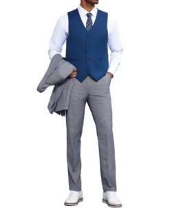 Stacy Adams - 3 Piece Suit Glen Plaid Hybrid Fit Peak Lapel in Grey