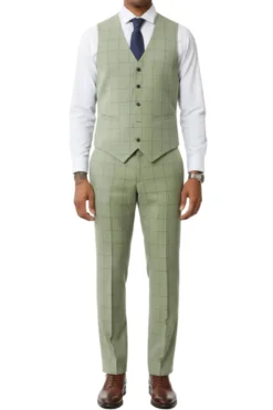 Stacy Adams - 3 Piece Suit 2 Buttons Windowpane Hybrid Fit In Green