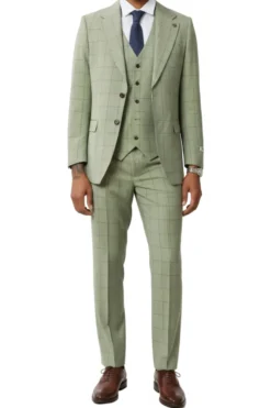 Stacy Adams - 3 Piece Suit 2 Buttons Windowpane Hybrid Fit In Green