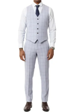 Stacy Adams - 3 Piece Suit 2 Buttons Windowpane Hybrid Fit In Light Purple