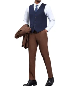 Stacy Adams - 3 Piece Suit Glen Plaid Hybrid Fit Peak Lapel in Brown