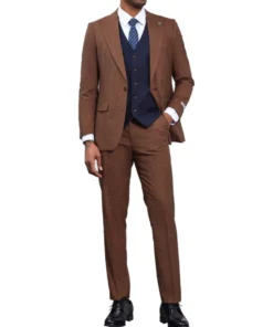 Stacy Adams - 3 Piece Suit Glen Plaid Hybrid Fit Peak Lapel in Brown