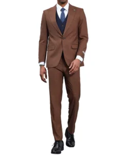 Stacy Adams - 3 Piece Suit Glen Plaid Hybrid Fit Peak Lapel in Brown