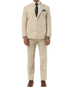 Stacy Adams - Beige 2 Piece Hybrid Fit Windowpane Double Breasted Suit