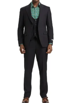 Stacy Adams - Black 3 Piece Hybrid Fit Suit With Expandable Waist Band