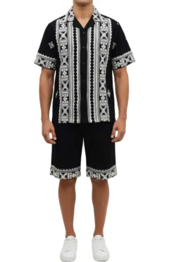 Stacy Adams - Black Embroidered Short Walking Suit Set