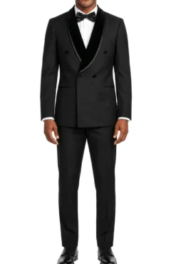 Stacy Adams - Black 2-Piece Hybrid Fit Double Breasted Shawl Velvet Lapel Tuxedo