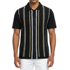 Stacy Adams - Black Vertical Stripe Knit Shirt