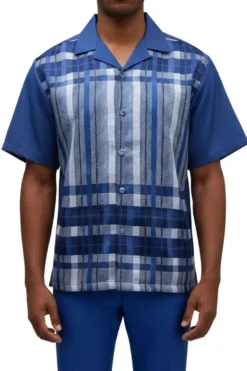 Stacy Adams - Blue Color-Block Plaid Panel Walking Suit Set