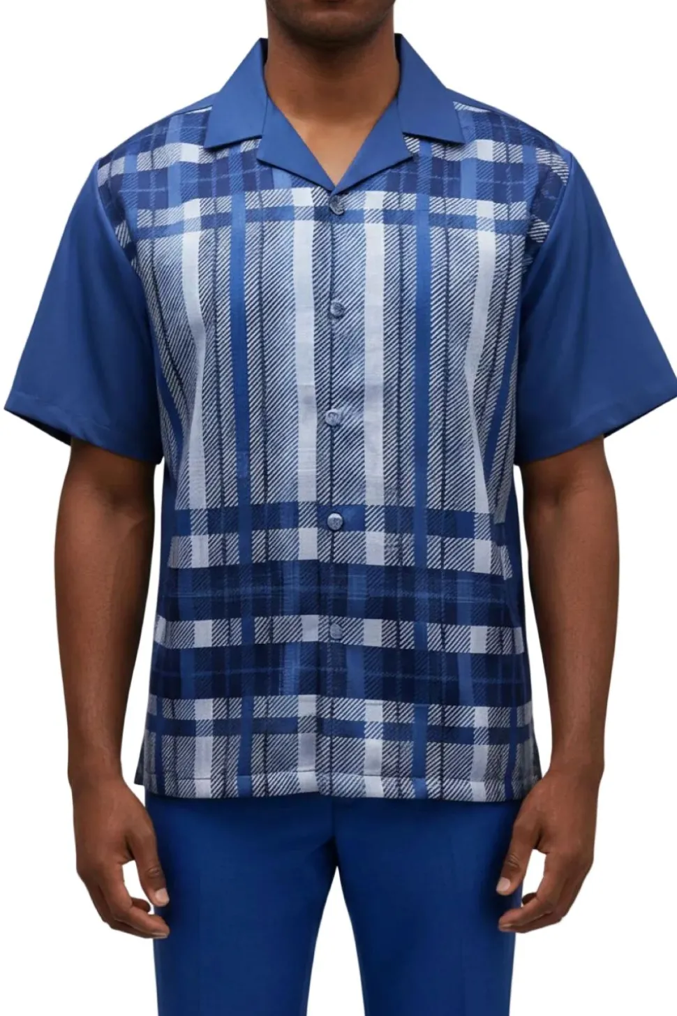 Stacy Adams - Blue Color-Block Plaid Panel Walking Suit Set