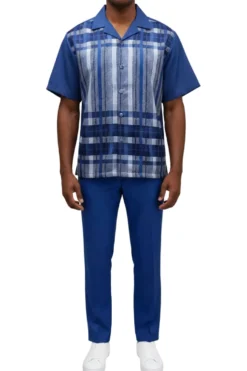Stacy Adams - Blue Color-Block Plaid Panel Walking Suit Set