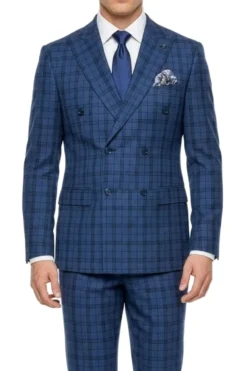 Stacy Adams - Blue Hybrid Fit 2 Piece Double Breasted Windowpane Plaid Suit